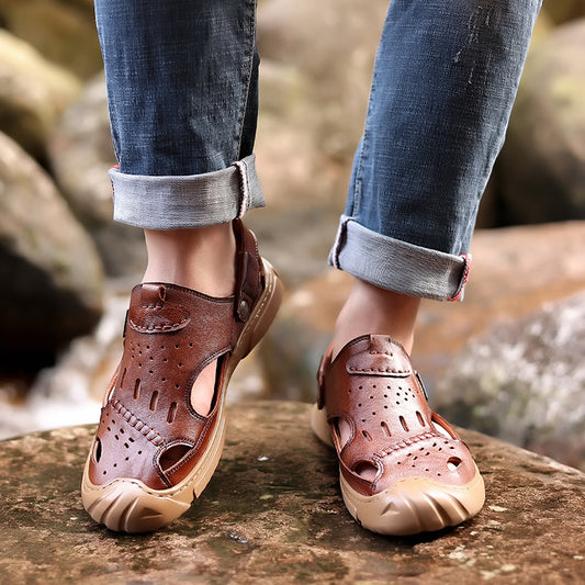 The Pathfinder Men Casual and Business Cowhide Leather Crocs Sandals