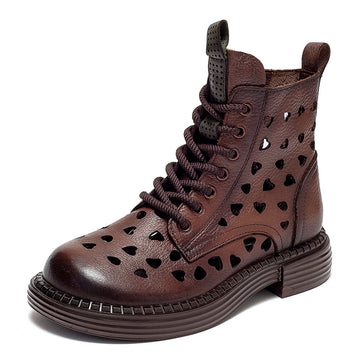 Women's Hollow Sandals Thick-Soled High-Top Cowhide Martin Boots