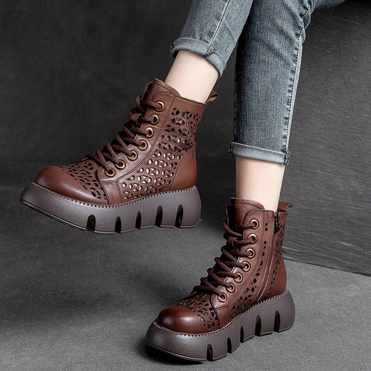 High Top Hollow Thick Sole Solid Color Retro Martin Women's Sandals Boots