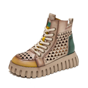 Women's sandals thick-sole hollow high top top layer cowhide Marten boots